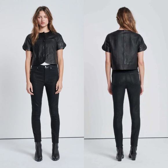 7 For All Mankind B(AIR) HIGH WAIST ANKLE SKINNY IN COATED BLACK Size 25 $228 - Picture 1 of 10